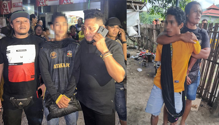 Sejumlah terduga pelaku pembakaran rumah dan sepeda motor korban yang ditangkap aparat Kepolisian Resor Bima Kota usai kerabat korban memblokade jalan.