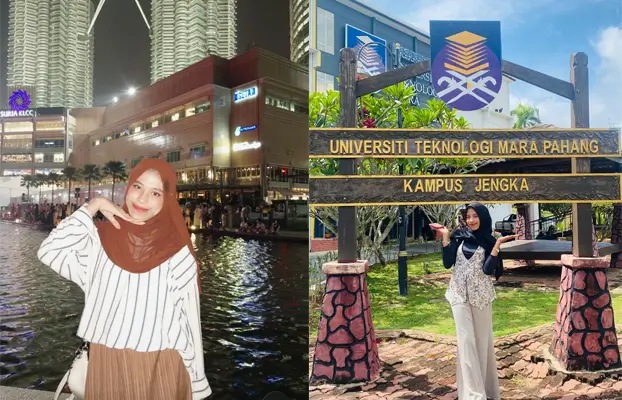 Fitri saat mengunjungi kampus dan objek wisata di Malaysia di sela kesibukan menjalani program credit transfer di Malaysia selama satu semester.