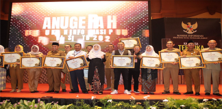 Wagub Nusa Tenggara Barat, Sitti Rohmi Djalilah Foto Bersama Badan Publik Usai Penyerahan Anugerah KIP 2022 di Mataram, Senin (19/12/2022).