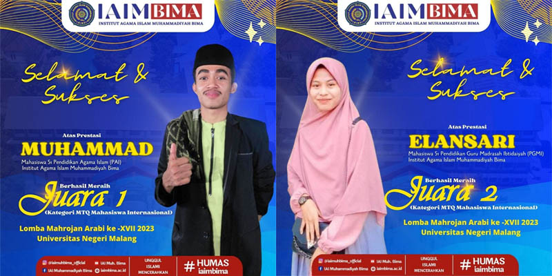 Dua mahasiswa IAI Muhammadiyah Bima yang meraih prestasi gemilang pada ajang MTQ Internasional Tahun 2023