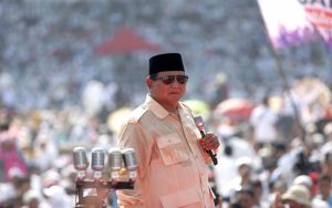Prabowo Subianto dalam acara kampanye akbar di Gelora Bung Karno, Jakarta (7/4). Foto Ajeng Dinar Ulfiana KATADATA.