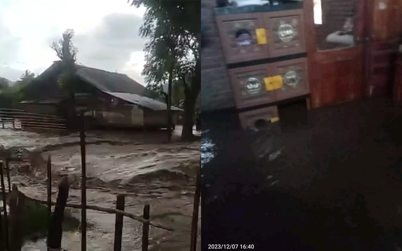 Salah satu rumah warga yang direndam banjir di Kecamatan Sanggar Kabupaten Bima, Kamis (7/12/2023).