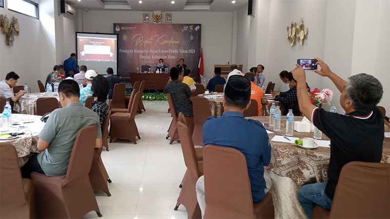 Suasana rapat koordinasi persiapan kampanye rapat umum di wilayah Kabupaten Bima yang dihelat di Hotel Marina In Kota Bima, Sabtu (20/1/2024).