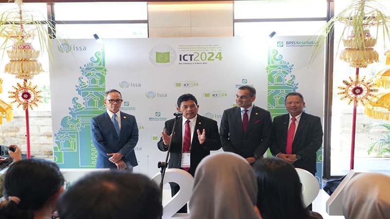 Direktur Utama BPJS Kesehatan Ghufron Mukti saat menghadiri The 17th ISSA International Conference On Information And Communication Technology In Social Security (ICT 2024) di Nusa Dua Bali, Rabu (6/2/2024).