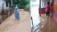 Kondisi pemukiman warga Desa Karumbu Kecamatan Langgudu Kabupaten Bima, Nusa Tenggara Barat, saat direndam banjir setinggi betis orang dewasa pada Minggu (3/3/2024) sore.