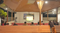 Suasana nonton bareng AFC Cup U23 2024 antara Qatar vs Indonesia di aula kediaman Pj Wali Kota Bima, Senin (15/4/2024) malam.