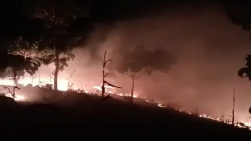 Kondisi karhutla di Kecamatan Soromandi Kabupaten Bima, Rabu (19/6/2024) malam lalu. Api membakar lahan jagung warga hingga wilayah sekitar di Kecamatan Donggo Kabupaten Bima. Warga memprediksi nilai kerusakan akibat kejadian ini mencapai miliaran rupiah. Source: BPBD Kabupaten Bima.
