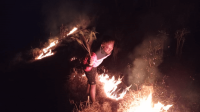 Petugas BPBD Kabupaten Bima sedang berjibaku memadamkan Karhutla di So Doro Bolo Kecamatan Madapangga Kabuapten Bima, Senin (26/8/2024) malam.