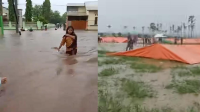 Kondisi pemukiman warga dan lahan pertanian milik petani di Kecamatan Lambu Kabupaten Bima, Nusa Tenggara Barat, saat direndam luapan banjir Minggu (30/3/2025) sore.