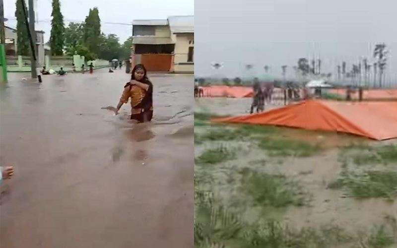 Kondisi pemukiman warga dan lahan pertanian milik petani di Kecamatan Lambu Kabupaten Bima, Nusa Tenggara Barat, saat direndam luapan banjir Minggu (30/3/2025) sore.