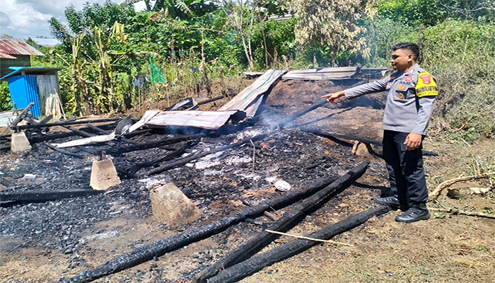 Puing-puing rumah korban di Dusun Tambora Desa Oi Bura Kecamatan Tambora Kabupaten Bima setelah dilahap si jago merah, Kamis (8/5/2025) siang.