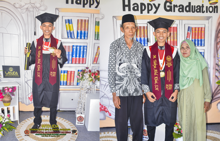 M Yahya bersama kedua orang tuanya, saat hari bahagia usai dikukuhkan sebagai wisudawan terbaik Universitas Muhammadiyah, akhir Agustus 2025 lalu.
