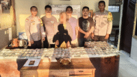 Belasan ribu obat terlarang Trihexyphenidyl dan Tramadol bersama kurir yang diamankan polisi saat mengambil paket dari bus malam di Bima.