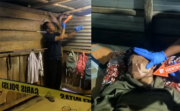 Aparat kepolisian melaksanakan olah tempat kejadian perkara penemuan remaja yang diduga bunuh diri.