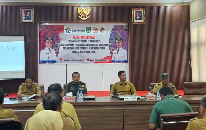 Suasana Rakor tindaklanjut Inpres 17/2025 yang digelar di aula kantor Pemkab Bima, Senin (22/12/2025).
