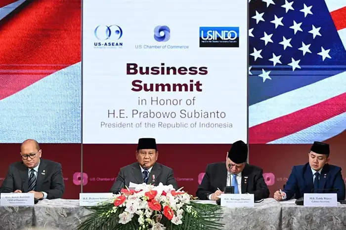 Presiden Prabowo Subianto saat bertemu sejumlah pengusaha di Amerika Serikat.