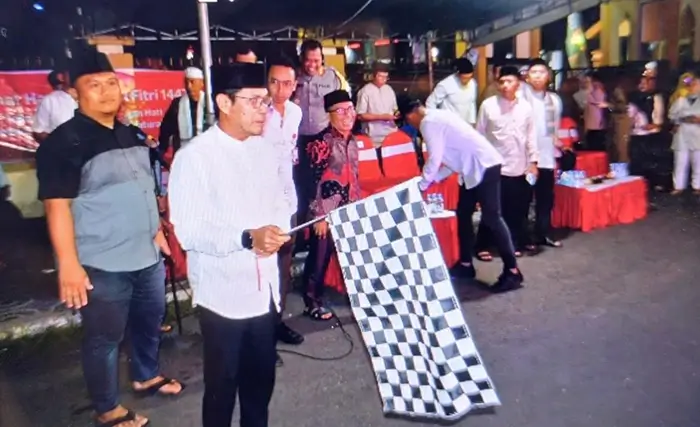 Suasana pelepasan pawai takbir keliling dalam rangka menyambut dan memeriahkan Idulfitri 1447 Hijriah, Jumat (20/03/2026).
