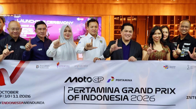 Foto bersama Wakil Gubernur NTB dan (Menpora) Erick Thohir peluncuran Pertamina Grand Prix of Indonesia 2026 di Jakarta, Kamis (18/6/2026).