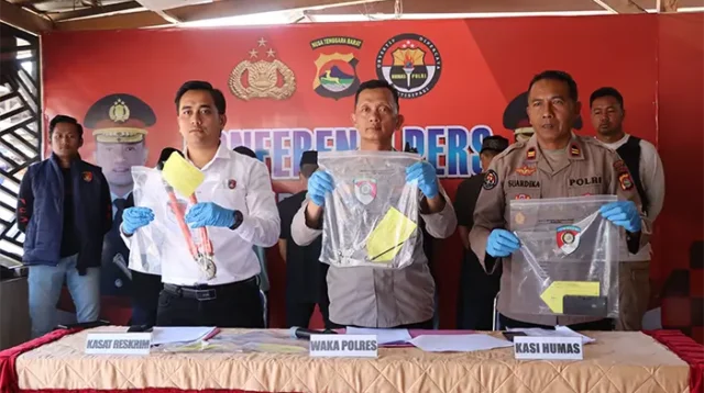 Suasana konferensi pers Polres Dompu dalam rangka ekspos hasil Operasi Jaran Rinjani 2026.