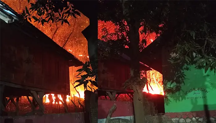 Si jago merah membakar lahan jati dan nyaris merembet ke pemukiman warga di Desa Diha Kecamatan Belo Kabupaten Bima, Sabtu (26/9/2026) malam.