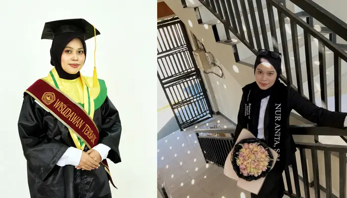 Wisudawan Terbaik Pertama Angkatan XXII STKIP Taman Siswa Bima, Nur Anita. Kolase Berita11.com.