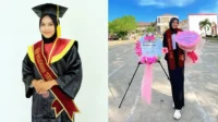 Wisudawati terbaik angkatan XXII STKIP Taman Siswa Bima, Rosdiana. Kolase Berita11.com.