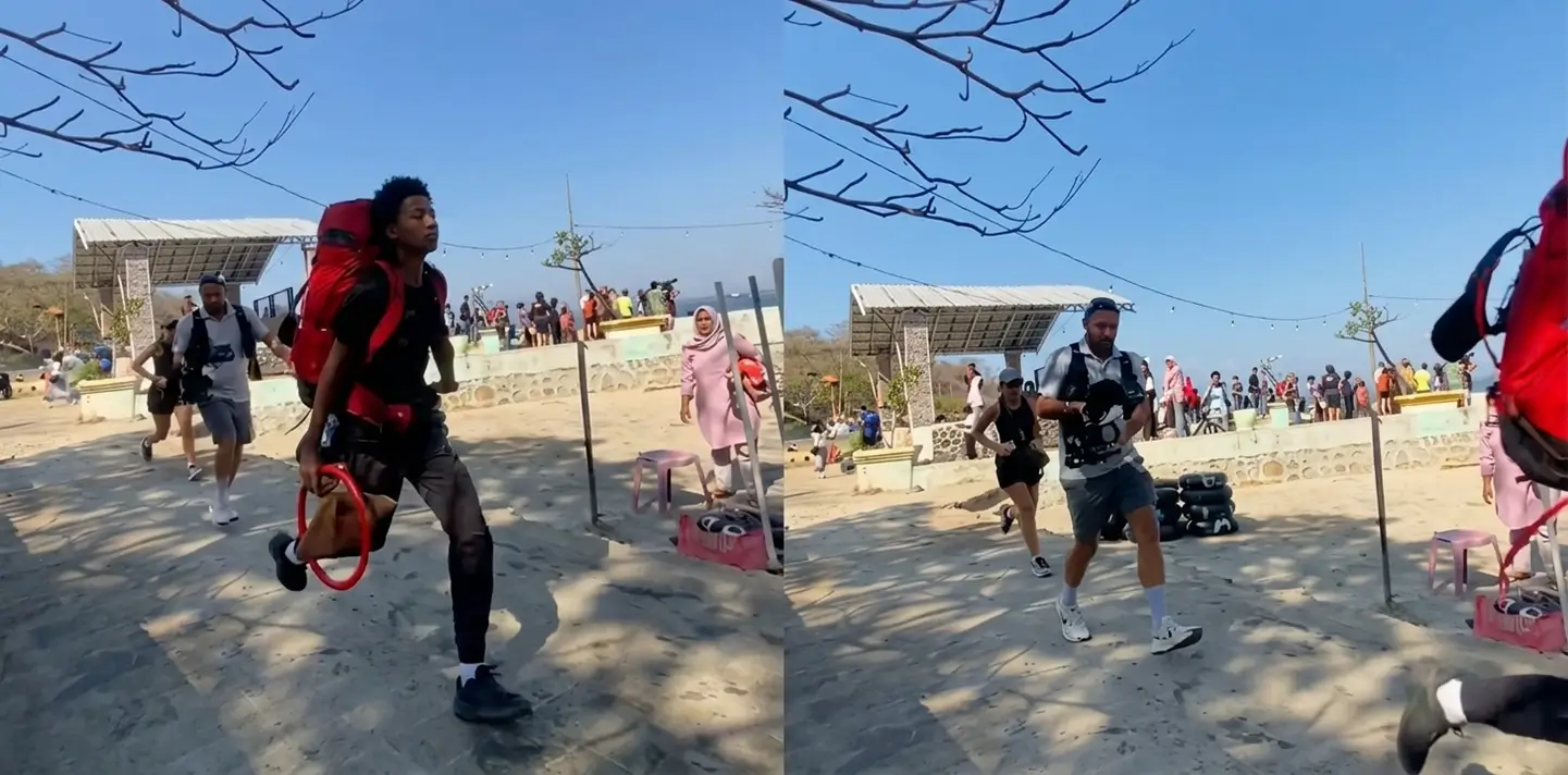 Proses pengambilan gambar Pékin Express Musim 23 di objek wisata Pantai Lawata Kota Bima, sebelum peserta melanjutkan di Desa Bajo Soromandi.