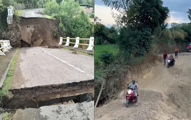 Kondisi Jembatan Kaca di Desa Waworada Kecamatan Langgudu Kabupaten Bima. Kolase Berita11.com.