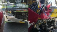 Kondisi dua kendaraan yang mengalami kerusakan setelah terlibat kecelakaan lalu lintas di Jl Lintas Bima Sumbawa di Desa Donggobolo Kecamatan Woha Kabupaten Bima, Senin (5/10/2026). Kondisi dua kendaraan yang mengalami kerusakan setelah terlibat kecelakaan lalu lintas di Jl Lintas Bima Sumbawa di Desa Donggobolo Kecamatan Woha Kabupaten Bima, Senin (5/10/2026).